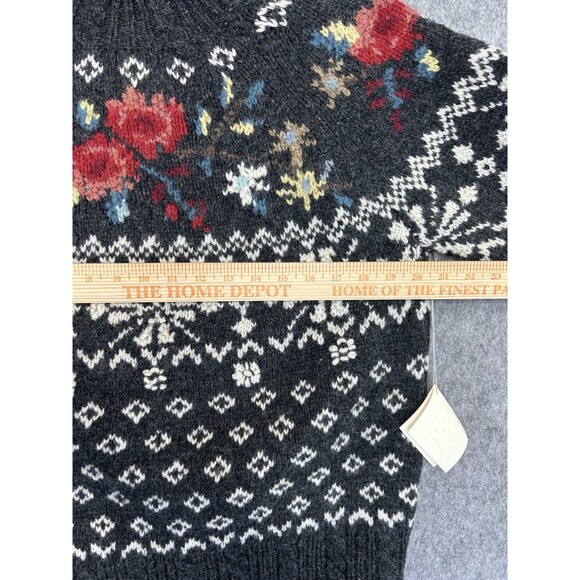 Nordic Traditional Hand Knit Shetland Wool Pullover Fair Isle Gray Rose Size M - Picture 7 of 9